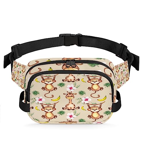 Niedliche Monkey Giraffe Gürteltasche für Damen Herren Floral Palm Hüfttasche Mode Crossbody Tasche Hip Bauchtasche mit verstellbarem Gurt für Outdoor Workout Casual Reisen Laufen Wandern Radfahren, von Yzrwebo