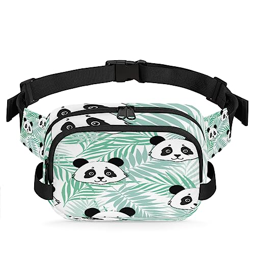 Niedliche Panda-Gürteltasche für Damen, Herren, Palmblatt, modische Umhängetasche, Hüfttasche mit verstellbarem Riemen für Outdoor, Workout, Freizeit, Reisen, Laufen, Wandern, Radfahren, von Yzrwebo