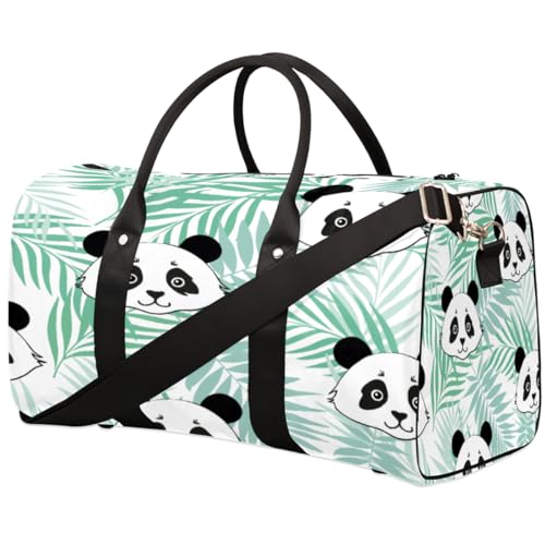 Niedliche Panda Reisetasche für Männer Frauen Palmblatt Übernachtung Weekender Tasche Faltbare Reise Duffel Bag Große Sport Gym Bag Wasserdichte Gepäck Tragetasche Reißfest, Mehrfarbig, 17.4 x 8.3 x von Yzrwebo