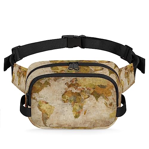 Old World Map Fanny Packs Gürteltasche für Damen Mann Vintage Weltkarte Hüfttasche Mode Crossbody Tasche Hip Bauchtasche mit verstellbarem Gurt für Outdoor Workout Casual Reisen Laufen Wandern von Yzrwebo