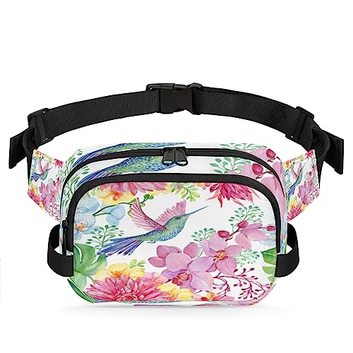 Orchideen Chrysanthemen Bauchtasche Gürteltasche für Damen Herren Kolibri Hüfttasche Mode Crossbody Tasche Hip Bauchtasche mit verstellbarem Gurt für Outdoor Workout Casual Reisen Laufen Wandern von Yzrwebo