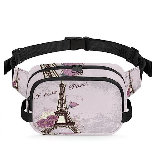 Paris Eiffelturm Gürteltasche für Damen Herren Rosen Blume Hüfttasche Mode Crossbody Tasche Hip Bauchtasche mit verstellbarem Gurt für Outdoor Workout Casual Reisen Laufen Wandern Radfahren, von Yzrwebo