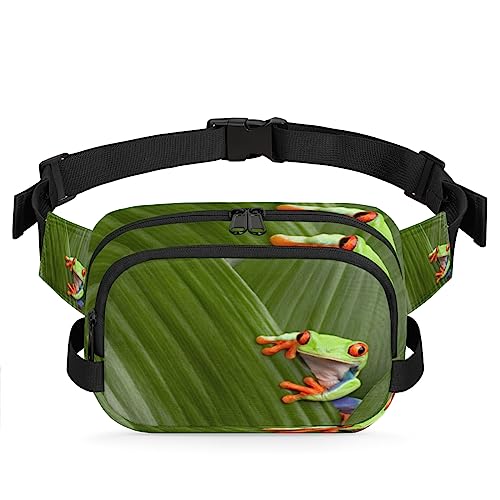 Red Eyed Baumfrosch Gürteltasche für Damen und Herren, tropisches Blatt, modische Umhängetasche, Hüfttasche mit verstellbarem Riemen für Outdoor, Workout, Freizeit, Reisen, Laufen, Wandern, Radfahren, von Yzrwebo