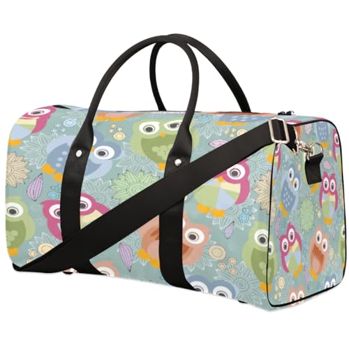 Regenbogen Eule Reise Duffle Bag für Männer Frauen Blumenmuster Übernachtung Weekender Tasche Faltbare Reise Duffel Bag Große Sport Gym Bag Wasserdicht Gepäck Tragetasche Reißfest, Mehrfarbig, 17.4 x von Yzrwebo