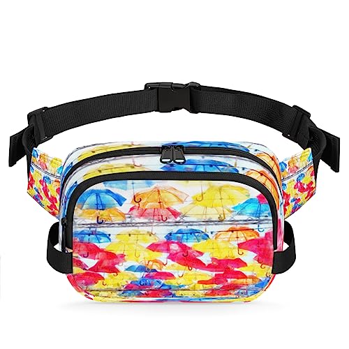 Regenbogen-Regenschirm-Gürteltasche für Damen und Herren, Aquarell-Regenschirm, Hüfttasche, modische Umhängetasche, Hüfttasche mit verstellbarem Riemen für Outdoor, Workout, Freizeit, Reisen, Laufen, von Yzrwebo