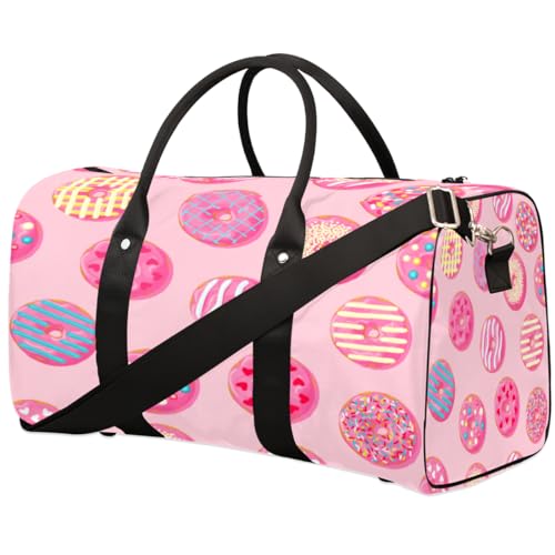 Rosa Donut Reise Duffle Bag für Männer Frauen Essen Donut Übernachtung Weekender Tasche Faltbare Reise Duffel Bag Große Sport Gym Bag Wasserdichte Gepäck Tragetasche Reißfest, Mehrfarbig, 17.4 x 8.3 x von Yzrwebo