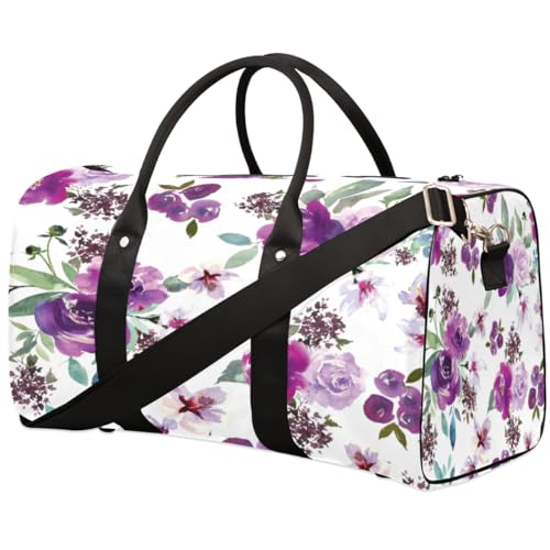 Rosen Blumen Reise Duffle Bag für Männer Frauen Lila Rosen Übernachtung Weekender Tasche Faltbare Reise Duffel Bag Große Sport Gym Bag Wasserdicht Gepäck Tote Bag Tear Resistant, Mehrfarbig, 17.4 x von Yzrwebo