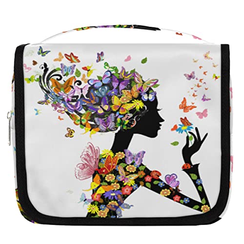 Schmetterling Mädchen hängende Reise-Kulturtasche für Frauen, bunte Schmetterlingsblumen, tragbare Reise-Make-up-Tasche, wasserabweisende Reisetasche und Organizer, Kosmetik-Tasche für wichtige Dinge, Mehrfarbig/Meereswellen (Ocean Tides), Einheitsgröße von Yzrwebo