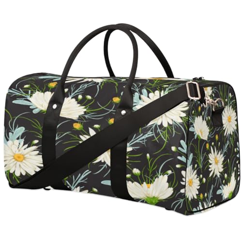 Schöne Gänseblümchen-Reisetasche für Männer und Frauen, Gänseblümchen-Blumenmuster, Übernachtungstasche, faltbare Reisetasche, große Sporttasche, wasserdichte Gepäck-Tragetasche, reißfest, Mehrfarbig, von Yzrwebo