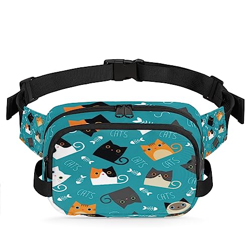 Schöne Katzen Bauchtasche Gürteltasche für Frauen Mann Fischknochen Hüfttasche Mode Crossbody Tasche Hüfte Bauchtasche mit verstellbarem Gurt für Outdoor Workout Casual Reisen Laufen Wandern von Yzrwebo