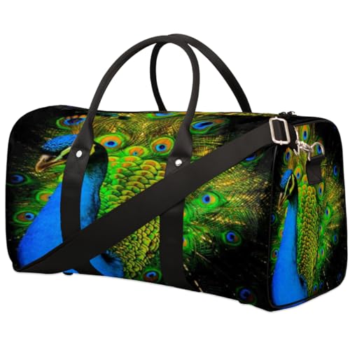 Schöne Pfau Reise Duffle Bag für Männer Frauen Pfau Übernachtung Weekender Tasche Faltbare Reise Seesack Große Sport Gym Bag Wasserdichte Gepäck Tragetasche Reißfest, Mehrfarbig, 17.4 x 8.3 x 9.5 von Yzrwebo