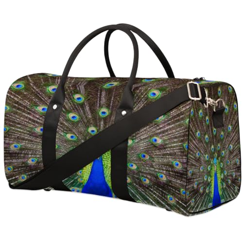 Schöne Pfau Reise Duffle Bag für Männer Frauen Pfauenfeder Übernachtung Weekender Tasche Faltbare Reise Duffel Bag Große Sport Gym Bag Wasserdichte Gepäck Tragetasche Reißfest, Mehrfarbig, 17.4 x 8.3 von Yzrwebo