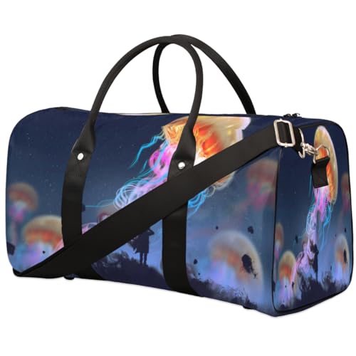 Schöne Quallen Reise Duffle Bag für Männer Frauen Galaxy Übernachtung Weekender Tasche Faltbare Reise Duffel Bag Große Sport Gym Bag Wasserdichte Gepäck Tragetasche Reißfest, Mehrfarbig, 17.4 x 8.3 x von Yzrwebo