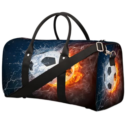 Sport Fußball Reise Duffle Bag für Männer Frauen Cool Water Fire Overnight Weekender Bag Faltbare Reise Duffel Bag Große Sport Gym Bag Wasserdichte Gepäck Tragetasche Reißfest, Mehrfarbig, 17.4 x 8.3 von Yzrwebo