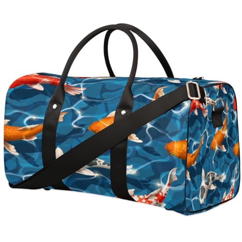 Süßwasser Koi Karpfen Reise Duffle Bag für Männer Frauen Fische Übernachtung Weekender Tasche Faltbare Reise Duffel Bag Große Sport Gym Bag Wasserdicht Gepäck Tragetasche Reißfest, Mehrfarbig, 17.4 x von Yzrwebo