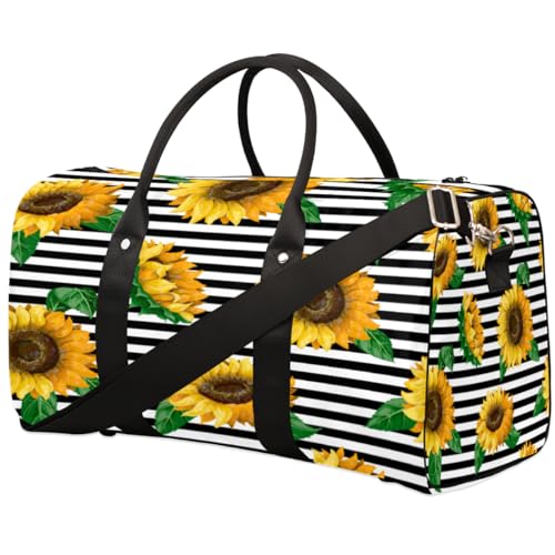 Sunflowers Painted Travel Duffle Bag for Men Women Striped Print Overnight Weekender Bag Foldable Travel Duffel Bag Large Sports Gym Bag Waterproof Luggage Tote Bag Tear Resistant, Mehrfarbig, 17.4 x von Yzrwebo