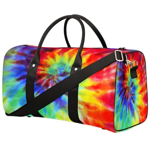 Tie Dye Swirl Travel Duffle Bag for Men Women Abstract Art Tie Die Overnight Weekender Bag Foldable Travel Duffel Bag Large Sports Gym Bag Waterproof Luggage Tote Bag Tear Resistant, Mehrfarbig, 17.4 von Yzrwebo