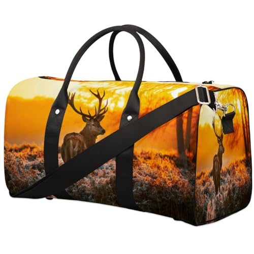 Tier Hirsch Reise Duffle Bag für Männer Frauen Sonnenaufgang Hintergrund Übernachtung Weekender Tasche Faltbare Reise Duffel Bag Große Sport Gym Bag Wasserdichte Gepäck Tragetasche Reißfest, von Yzrwebo