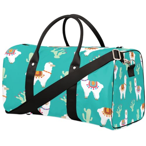 Tier Llama Reisetasche für Männer Frauen Tropischer Kaktus Übernachtung Weekender Tasche Faltbare Reise Duffel Bag Große Sport Gym Bag Wasserdicht Gepäck Tragetasche Reißfest, Mehrfarbig, 17.4 x 8.3 x von Yzrwebo