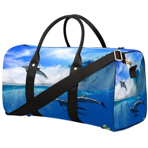 Tiere Delfine Reise Duffle Bag für Männer Frauen Blau Ozean Übernachtung Weekender Tasche Faltbare Reise Duffel Bag Große Sport Gym Bag Wasserdicht Gepäck Tote Bag Tear Resistant, Mehrfarbig, 17.4 x von Yzrwebo