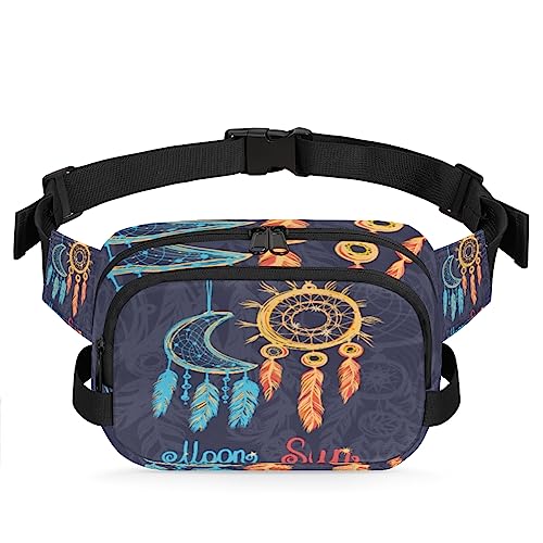 Tribe Dreamcatcher Bauchtasche Gürteltasche für Damen Mann Mond Sonne Hüfttasche Mode Crossbody Tasche Hüfte Bauchtasche mit verstellbarem Gurt für Outdoor Workout Casual Reisen Laufen Wandern von Yzrwebo