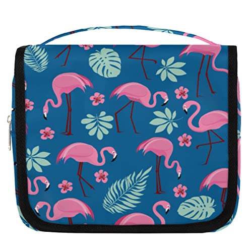 Tropical Flamingo H?ngende Reise-Kulturbeutel f¨¹r Frauen, Blumen, Palmbl?tter, tragbare Reise-Make-up-Tasche, wasserabweisende Reisetasche und Organizer, Kosmetiktasche f¨¹r Kosmetikartikel, Zubeh?r von Yzrwebo