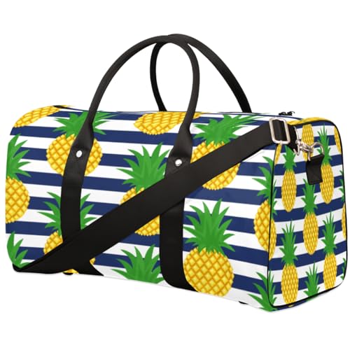 Tropische Ananas Reise Duffle Bag für Männer Frauen Gestreiftes Muster Übernachtung Weekender Tasche Faltbare Reise Duffel Bag Große Sport Gym Bag Wasserdichte Gepäck Tragetasche Reißfest, Mehrfarbig, von Yzrwebo