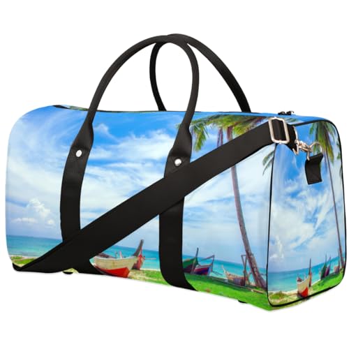 Tropischer Strand Reise Duffle Bag für Männer Frauen Sommer Palme Übernachtung Weekender Tasche Faltbare Reise Seesack Große Sport Gym Bag Wasserdichte Gepäck Tragetasche Reißfest, Mehrfarbig, 17.4 x von Yzrwebo