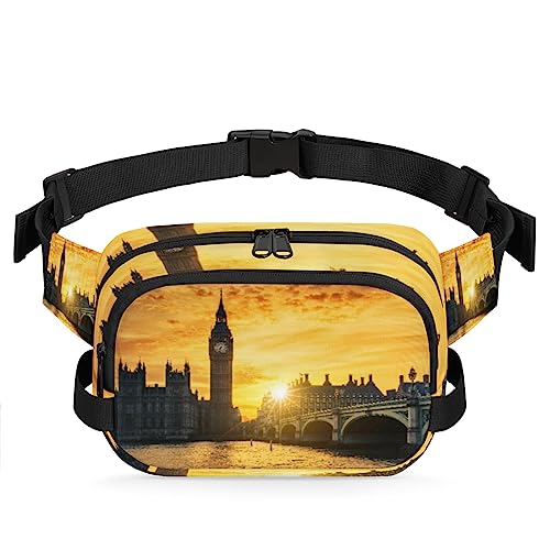 UK Westminster Palace Gürteltasche für Damen Herren Sonnenuntergang Brücke Hüfttasche Mode Crossbody Tasche Hüfttasche mit verstellbarem Gurt für Outdoor Workout Casual Reisen Laufen Wandern von Yzrwebo