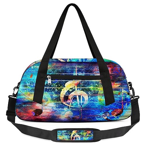 Wasserfarbe Musik Note Gym Duffle Bag Regenbogen Sport Gym Taschen Overnighter Duffel Bag Wasserdicht Wochenende Sleepover Reise Handgepäck Taschen Gymnastik Tanz Tragetasche Kleine Seesack, von Yzrwebo