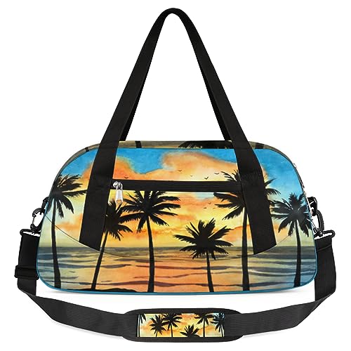 Wasserfarbe Strand Gym Duffle Bag Tropische Palme Sport Gym Bags Overnighter Duffel Bag Wasserdicht Wochenende Sleepover Reise Handgepäck Taschen Gymnastik Tanz Tragetasche Kleine Seesack, von Yzrwebo