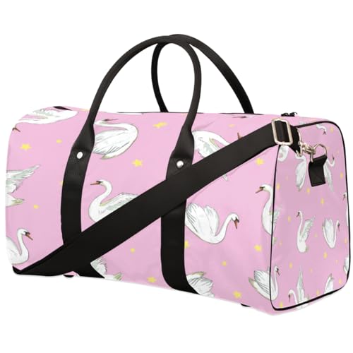 Weißer Schwan Reisetasche für Männer Frauen Stern Rosa Hintergrund Übernachtung Weekender Tasche Faltbare Reise Seesack Große Sport Gym Bag Wasserdichte Gepäck Tragetasche Reißfest, Mehrfarbig, 17.4 x von Yzrwebo