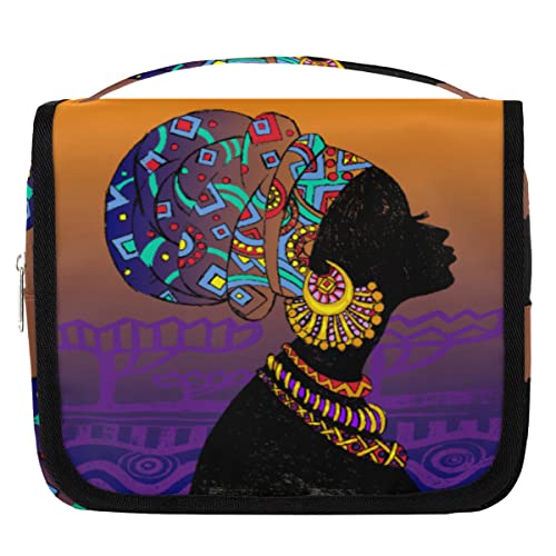 Yzrwebo Afrikanische amerikanische Reise-Kulturtasche zum Aufh?ngen f¨¹r Frauen, schwarzes M?dchen, tragbare Reise-Make-up-Tasche, wasserabweisende Reisetasche und Organizer, Kosmetik-Zubeh?r von Yzrwebo