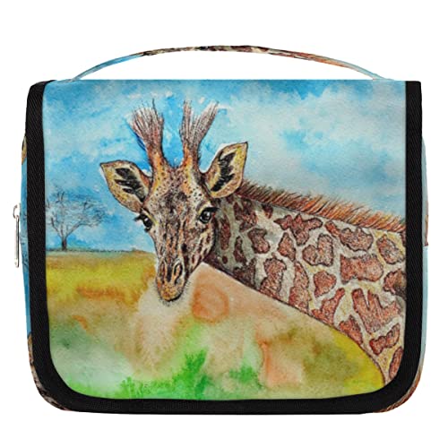 Yzrwebo Bemalte Giraffen-Reise-Kulturtasche zum Aufh?ngen f¨¹r Frauen, tragbare Reise-Make-up-Tasche, wasserabweisende Reisetasche und Organizer-Kulturbeutel f¨¹r Kosmetikartikel, Zubeh?r, Mehrfarbig von Yzrwebo