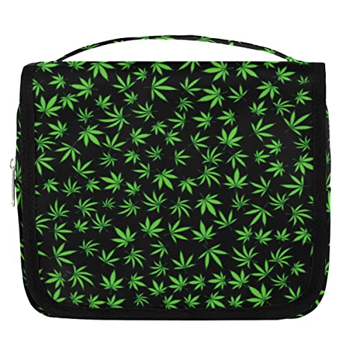 Yzrwebo Cannabis Leaves H?ngende Reise-Kulturbeutel f¨¹r Frauen, gr¨¹ne Bl?tter, tragbare Reise-Make-up-Tasche, wasserabweisende Reisetasche und Organizer, Kosmetiktasche f¨¹r Kosmetikartikel, Zubeh?r von Yzrwebo