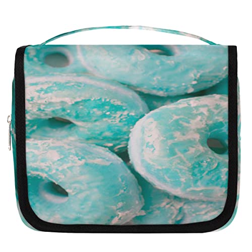 Yzrwebo Food Donut H?ngende Reise-Kulturbeutel f¨¹r Frauen, blaue Donut-Tragbare Reise-Make-up-Tasche, wasserabweisende Reisetasche und Organizer, Kosmetiktasche f¨¹r Kosmetikartikel, Zubeh?r von Yzrwebo