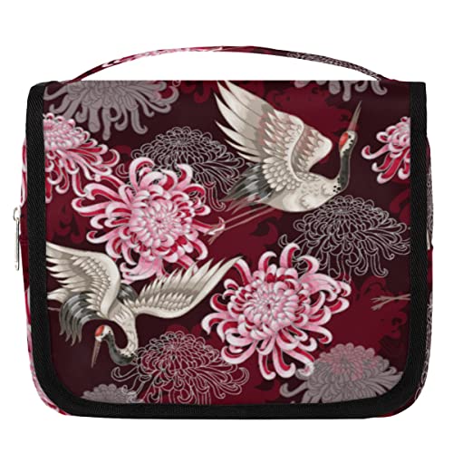 Japanischer Kranich h?ngende Reise-Kulturbeutel f¨¹r Frauen, Chrysanthemum, tragbare Reise-Make-up-Tasche, wasserabweisende Reisetasche und Organizer, Kosmetiktasche f¨¹r Kosmetikartikel, Zubeh?r von Yzrwebo