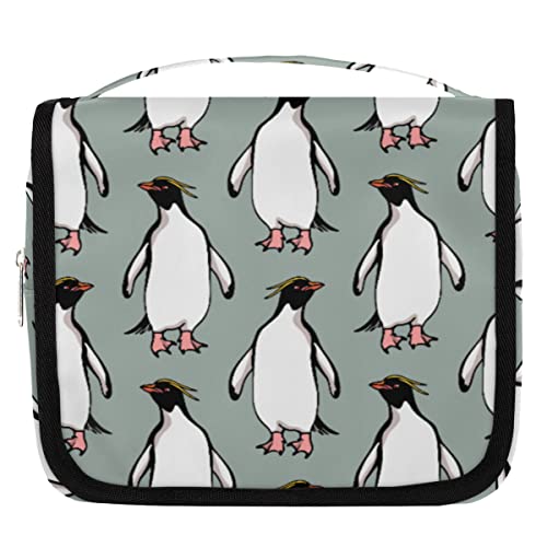 Yzrwebo Macaroni Pinguin h?ngende Reise-Kulturtasche f¨¹r Frauen, Tier-Pinguin, tragbare Reise-Make-up-Tasche, wasserabweisende Reisetasche und Organizer-Kulturbeutel f¨¹r Kosmetikartikel, Zubeh?r von Yzrwebo