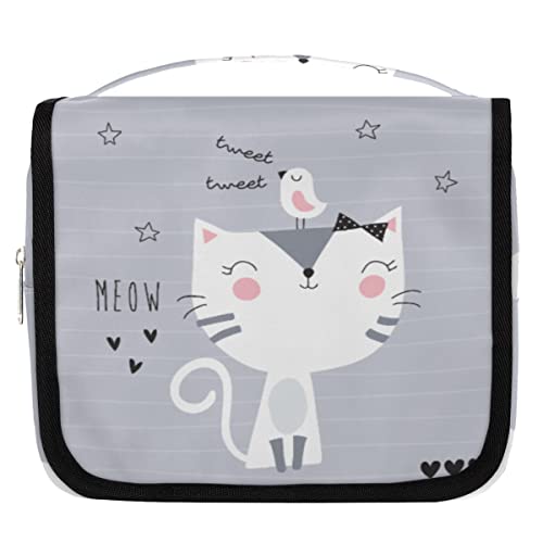 Yzrwebo Niedliche Katzen-Reise-Kulturtasche f¨¹r Frauen, Cartoon-Vogel, tragbare Reise-Make-up-Tasche, wasserabweisende Reisetasche und Organizer, Kosmetik-Zubeh?r, Mehrfarbig/Meereswellen von Yzrwebo