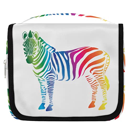 Yzrwebo Regenbogen-Zebra-Kulturbeutel zum Aufh?ngen, Reise-Kulturbeutel f¨¹r Frauen, Zebra-Druck, tragbare Reise-Make-up-Tasche, wasserabweisende Reisetasche und Organizer, Kosmetik-Zubeh?r von Yzrwebo