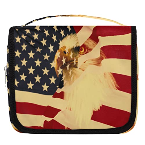 Yzrwebo Reise-Kulturbeutel mit USA-Flagge, zum Aufh?ngen, f¨¹r Frauen, American Bald Eagle tragbare Reise-Make-up-Tasche, wasserabweisende Reisetasche und Organizer, Kosmetik-Zubeh?r, Mehrfarbig von Yzrwebo