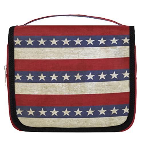 Yzrwebo Vintage-Kulturbeutel mit USA-Flagge, zum Aufhängen, für Damen, 4. Juli, tragbare Reise-Make-up-Tasche, wasserabweisende Reisetasche und Kosmetiktasche für Kosmetikartikel, Zubehör, Mehrfarbig/Meereswellen (Ocean Tides), Einheitsgröße von Yzrwebo