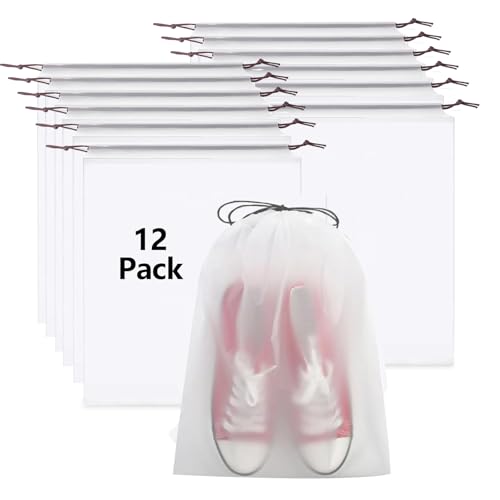 12 transparente Schuhbeutel für Reisen mit Seil, 30 x 39,9 cm, tragbare, transparente Reise-Schuhbeutel für Damen und Herren, groß, wasserdicht, staubdicht, Kordelzug, Schuhaufbewahrungstasche, von Yzzyemn