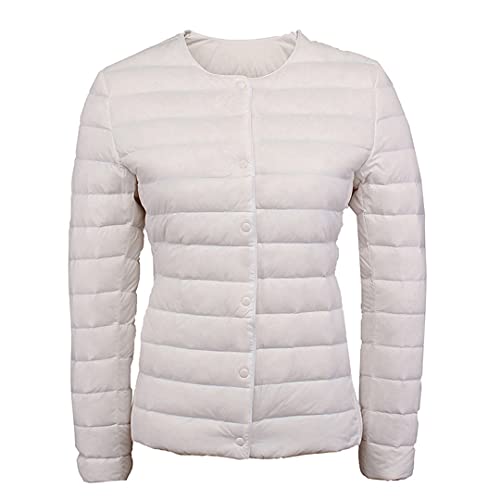 Damen Ultraleichter Daunenmantel Dünn Slim Windbreaker Ohne Kragen Leichte Warme Jacken, Weiß, Small von Z-BAIBAO