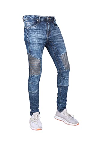 Z Fashion Herren Skinny Biker Jeans Slim Fit Denim Super Stretch Regular Short Long, blau, 30 W/30 L von Z Fashion