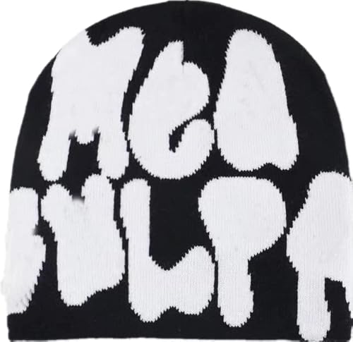 Z-Jeris Y2k Damen Y2k Accessories Y2k Beanie Mütze Slouchy Beanie Strickmützen Totenkopf Mützen für Frauen, Schwarz Weiß, Einheitsgröße von Z-Jeris