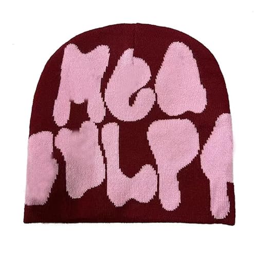 Z-Jeris Y2k Damen Y2k Accessories Y2k Beanie Mütze Slouchy Beanie Strickmützen Totenkopf Mützen für Frauen, Weinrot Rosa, Einheitsgröße von Z-Jeris