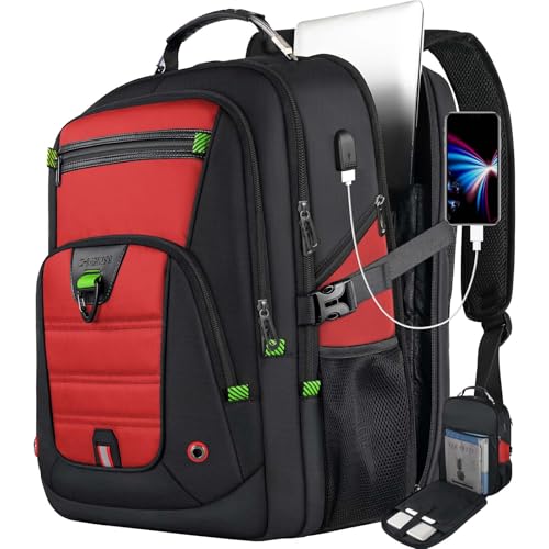 Z-MGKISS 18.4-19 Zoll Extra Groß Laptop Rucksack Reiserucksack für Damen & Herren Schulrucksack Tasche mit USB-Ladeanschluss und Mehrere Fächer Business Arbeit College Daypack Rot von Z-MGKISS