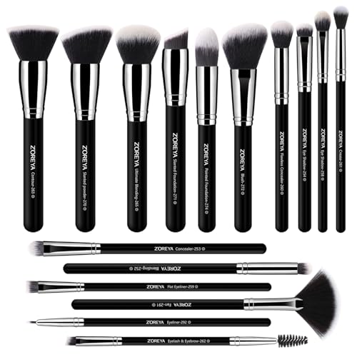 Z'OREYA Make-up-Pinsel, 16-teiliges Make-up-Pinsel-Set, hochwertige synthetische Kabuki-Pinsel, Kosmetik, Foundation, Concealer, Puder, Rouge, Verblenden, Gesicht, Lidschatten, Pinsel-Set (schwarz) von Z'OREYA