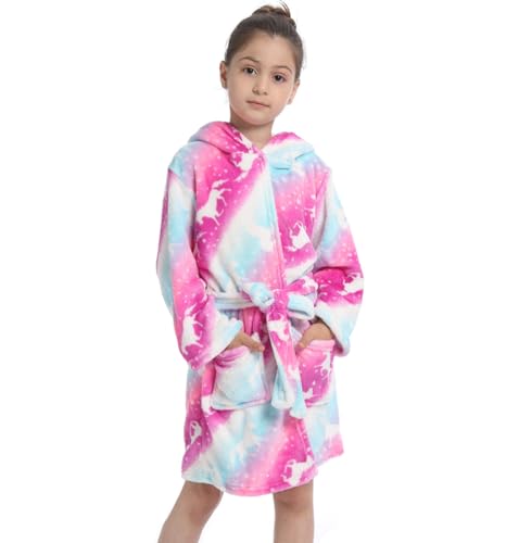 Z-YQL Mädchen Einhorn Bademantel Weiche Kapuze Robe Nachtwäsche Kleid Neuheit Kapuze Nachthemd Fleece Bequem Flanell Bunt, Regenbogen/Sterne, 10-11 Jahre von Z-YQL